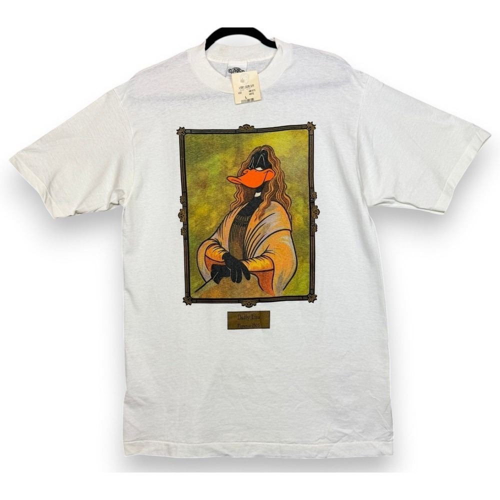 Vintage Acme Clothing T-Shirt Men L White Daffy Mona Lisa Looney Tunes 1993 Art